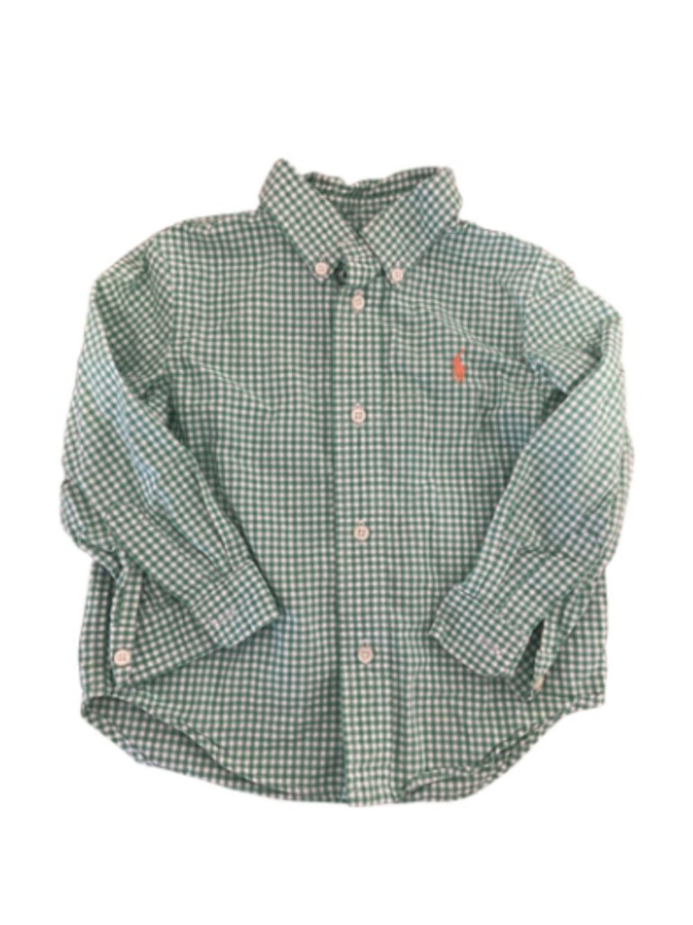 Ralph Lauren baby boy green/white long sleeve button down preppy top cotton 24